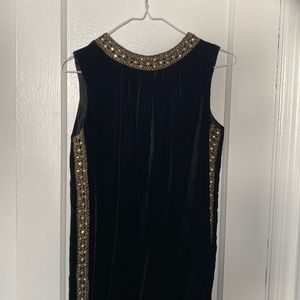VINTAGE black velvet A-line dress with rhinestone trim